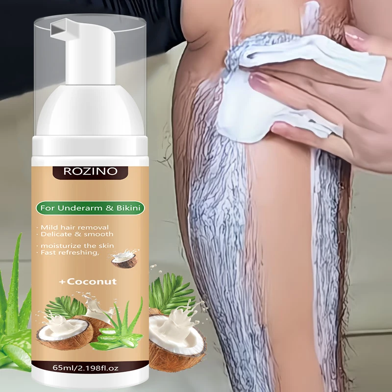ROZINO hair removal mousse is designed in a press-spray bottle, which produces a dense and light foam when pressed. It can completely cover the hair on the skin's surface and can be sprayed directly onto areas such as the limbs and underarms. After letting it sit for the corresponding time, wipe it off and clean it. It can be rinsed off with water, leaving no heavy residue on the skin, making it convenient for daily use at home.
