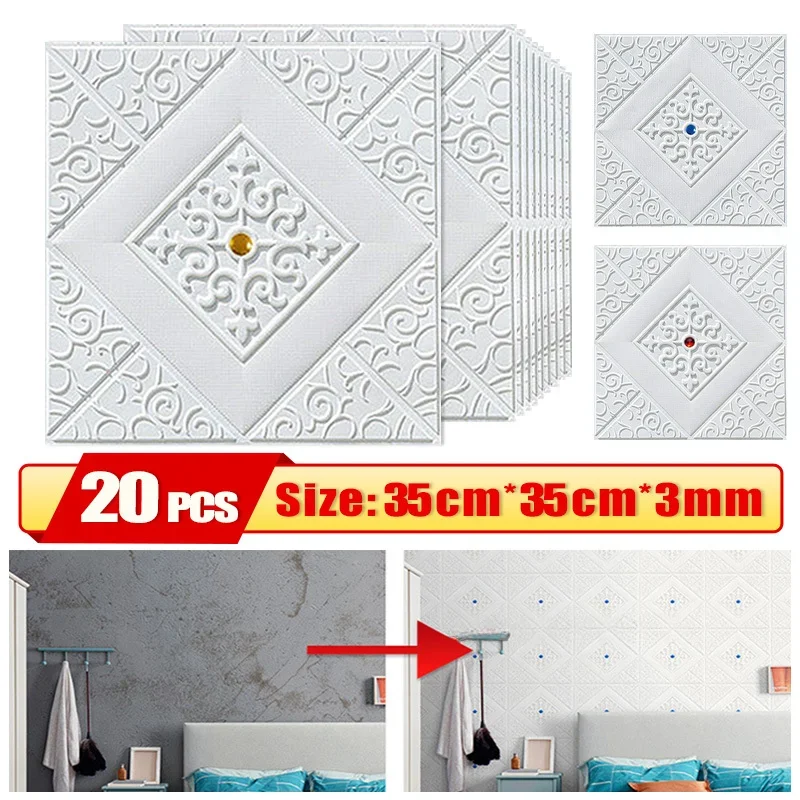 

20Pcs Wall Sticker 3D Wallpaper Self-Adhesive Peel and Stick Foam Wall Panel for Bedroom Living Room Kids Room Home Decoration