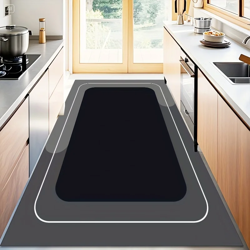 

39.4x78.8-inch Full-coverage Anti-slip Diatom Mud Kitchen Mat, Water-absorbing And Rubber Floor Mat, With Soft Cushioning, Suita