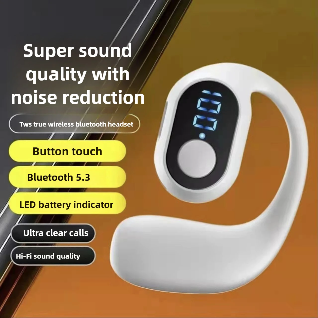 New Battery Display Ultra-clear Phonecall Bluetooth Headset Wireless Single-ear Earbuds for Running Driving Super Sound Earphone