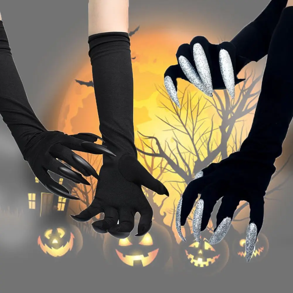 Festival Party Ghost Claw Girls Black Silver Dress Up Gloves Fancy Props Halloween Cosplay Gloves Mittens Witch Cosplay Costume