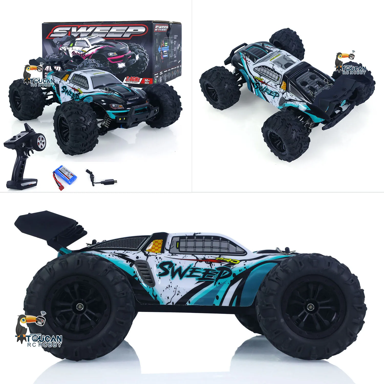 

Boys Toy 1/16 4X4 Radio Control Off Road Car SCY 16101Pro RC Monster Truck Pickup LED Light 390 Brushed Motor Simulation Mode
