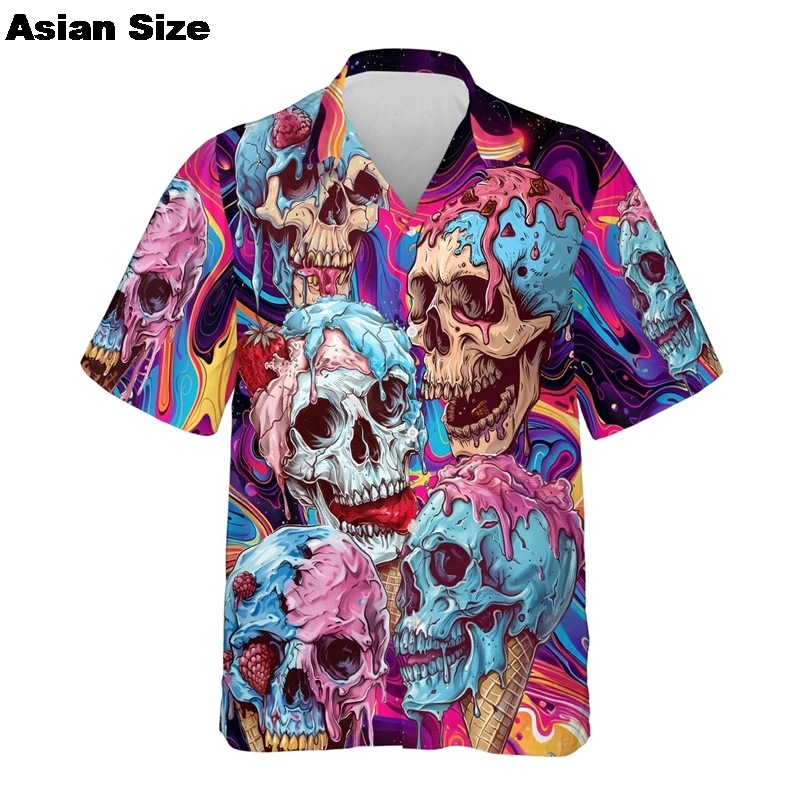 2025 Abstract Ice Cream Beach Shirt Cartoon Popsicle Shirts For Men Clothes Casual Unisex Lapel Blouse Female Y2k Short Sleeve