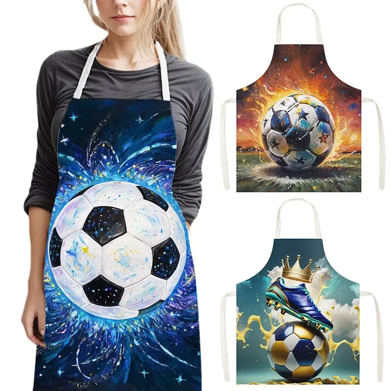 Hot Blood Football Sport Kitchen Apron Cool Golden Soccer with Crown Women Baking Home Cleaning Clothing Chef Cooking Pinafore