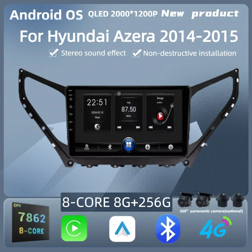 

Android 14 For Hyundai Azera 2014-2015 Car Radio Multimedia Video Player Navigation GPS Wireless Bluetooth CarPlay Touch Screen
