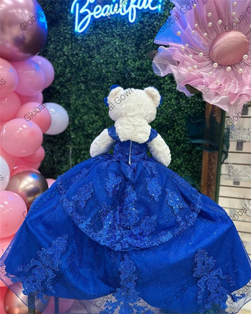 Collegamento speciale Royal Blue Sweetheart Orsacchiotto Quinceanera personalizzato con abiti Appliques Mini Quinceanera a strati personalizzato