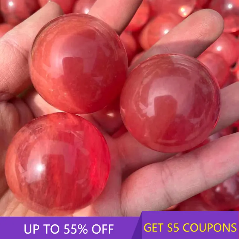 

60mm Natural Red Smelting Stone Quartz Crystal Sphere W/ Stand Reiki Healing Rock Gemstone Ball Fengshui Home Decoration Gift