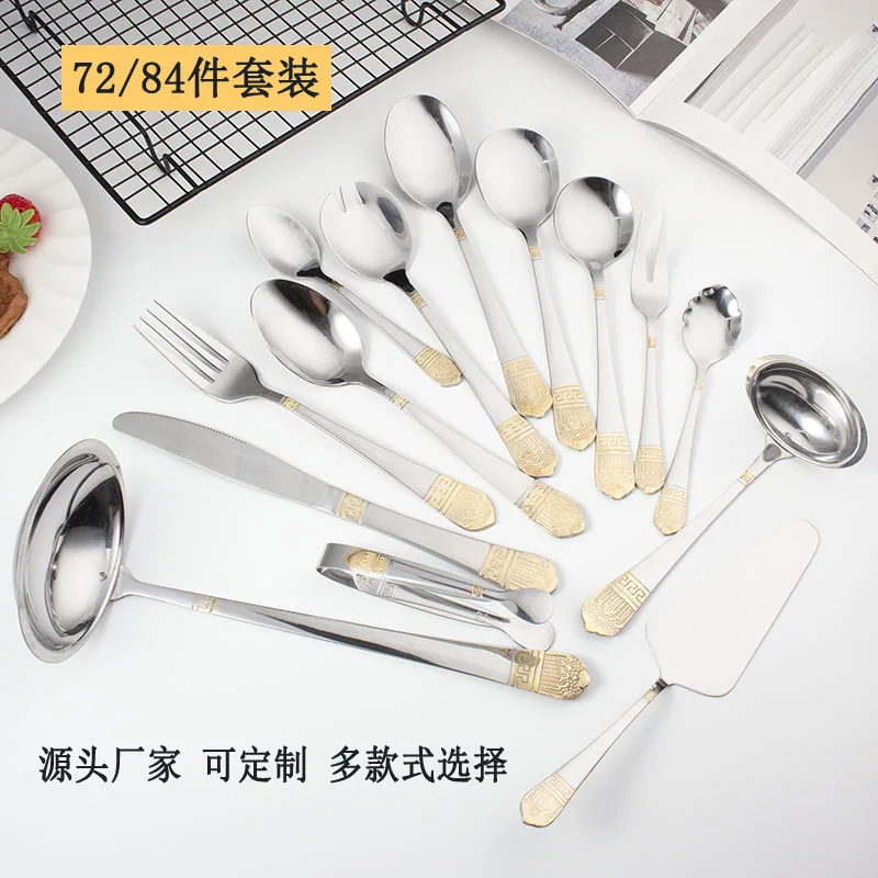 

Spot 72-piece Set, Tableware, Wooden Box, Stainless Steel Tableware,forks And Spoons, Local Gold-plated Public Parts