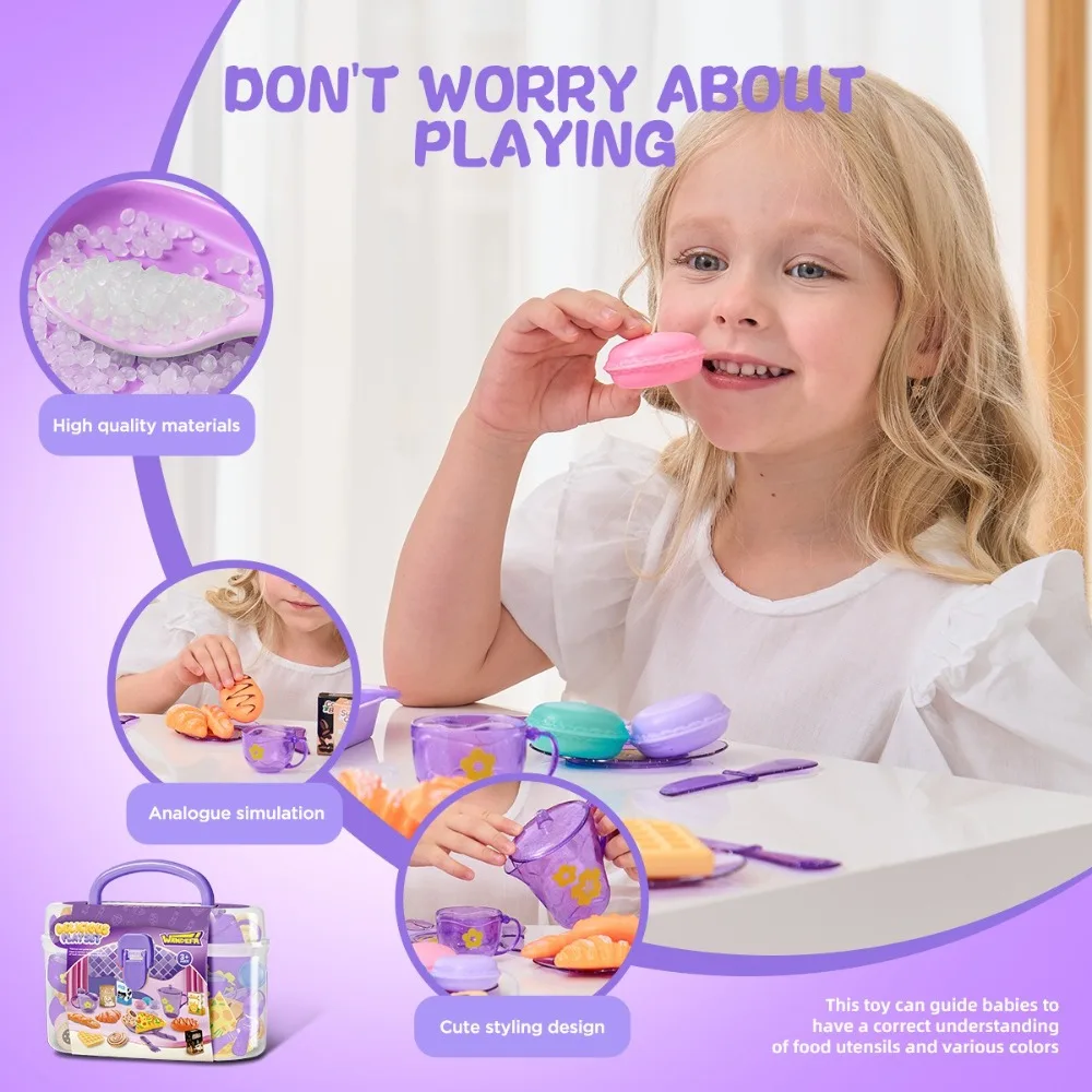 Chá tempo playset simulado cozinha playset com caso de armazenamento fingir cozinhar fingir mesa lanche montessori