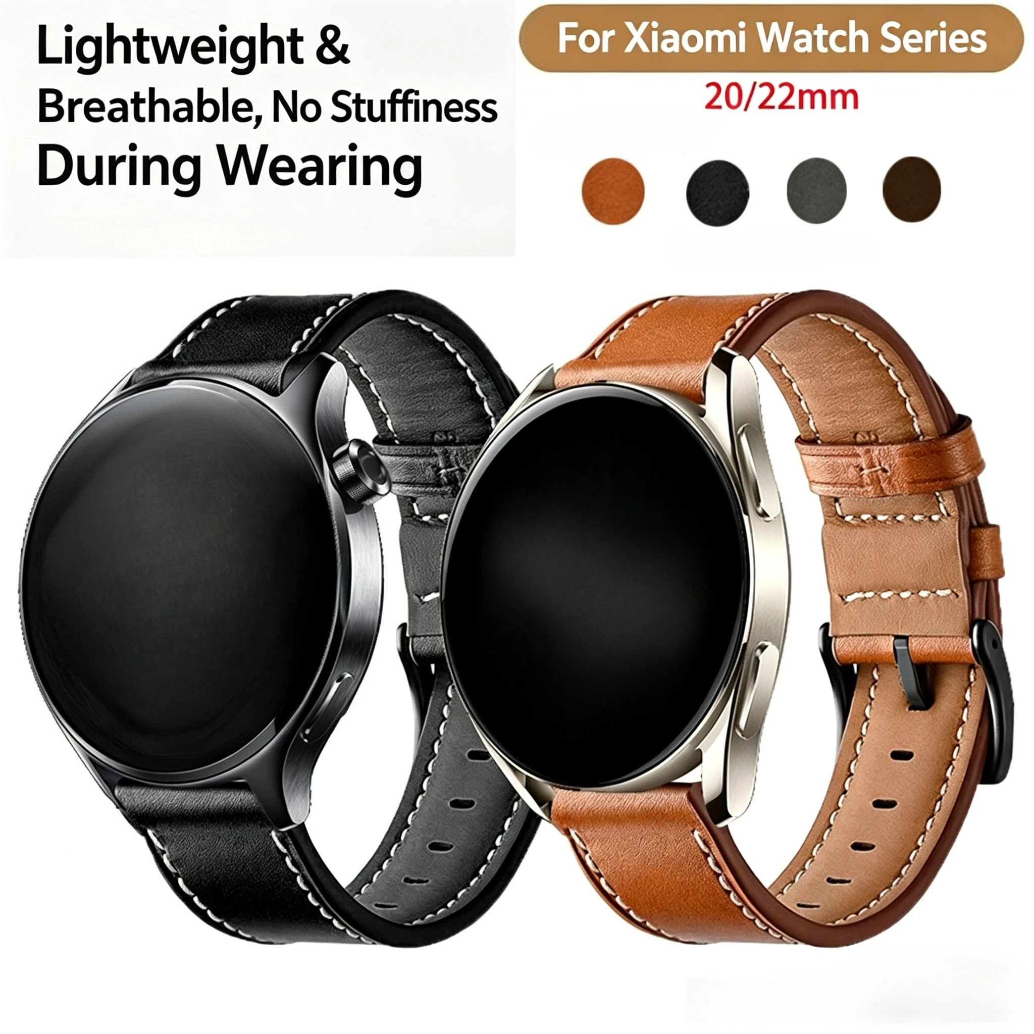 20 22mm PU-Lederarmband für Xiaomi Watch 2 Pro/Mi Watch S1 Active Armbänder für Xiaomi S1 S2 S3 Armband Uhrenarmband