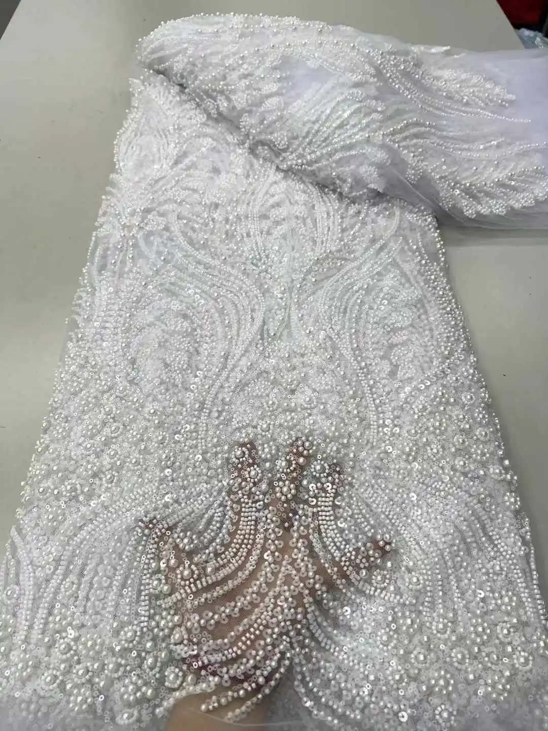 

Luxury African Groom lace Fabric 2025 High Quality Lace Sequins Embroidery French Beaded Tulle Laces For Nigerian Wedding Dresse