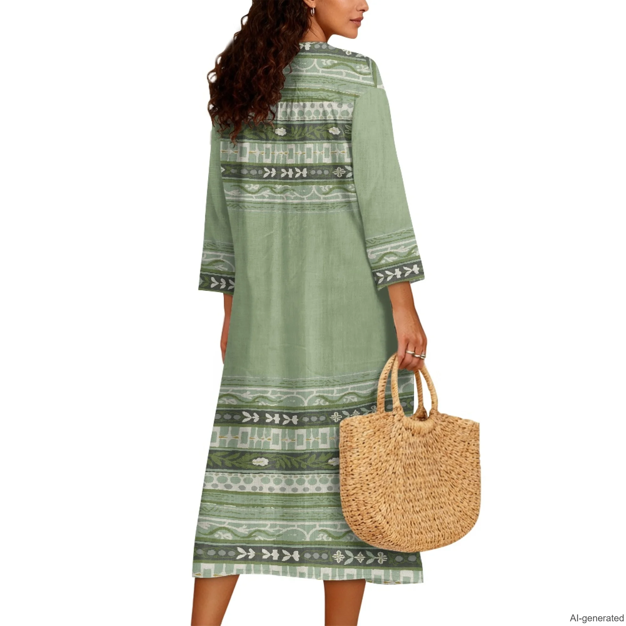 XIXIRIMIDO 2026 New Collection Women's Linen V Neck Dresses Retro Elegant Floral Print Robe Female Loungewear for Daily Vestidos