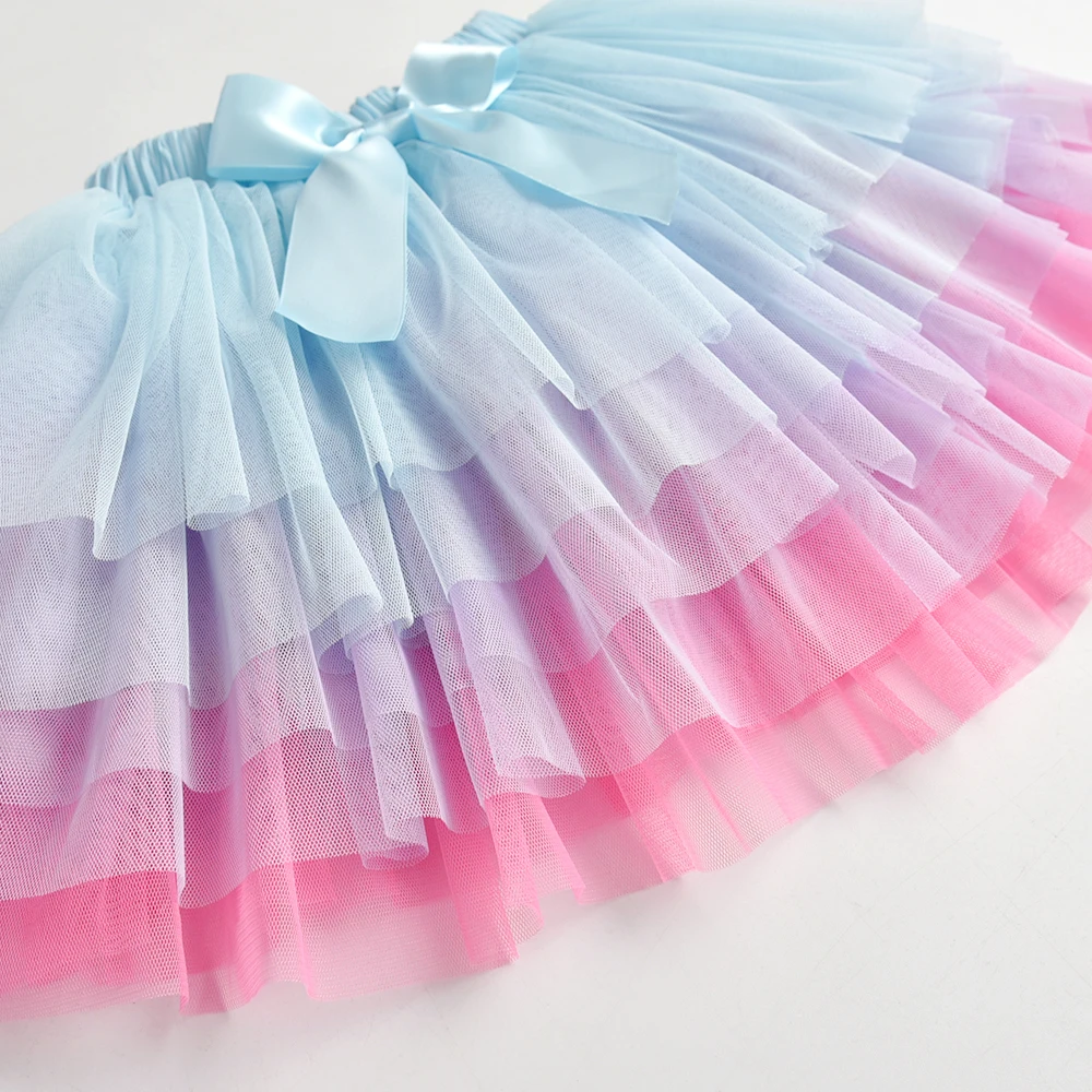 DXTON Baby Girls Skirts 5 Layered Mesh Gradient Tutu Skirt For Girls Ballet Performance Children Skirt Kids Bow Party Clothing