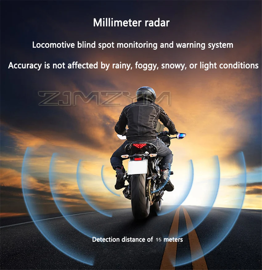 Motorcycle 15m Blind Spot Monitoring With 24G Millimeter Wave Radar For Lane Change And Lane Change Assistance BSD Locomotive