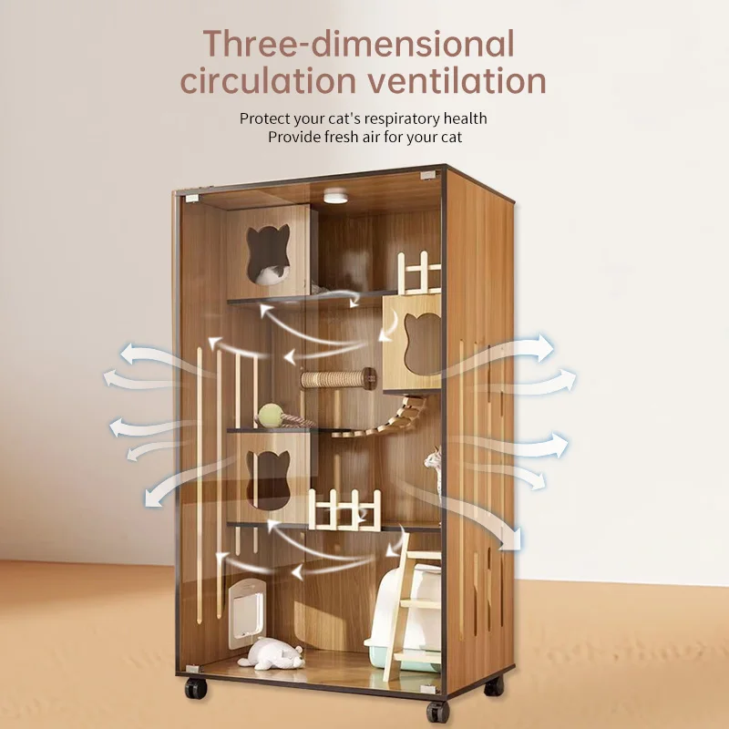 القط فيلا الحديثة الرجعية خشب متين القط قفص ضوء فاخر طبقتين قطعة واحدة المنقولة غرفة المعيشة منزل القط خزانة