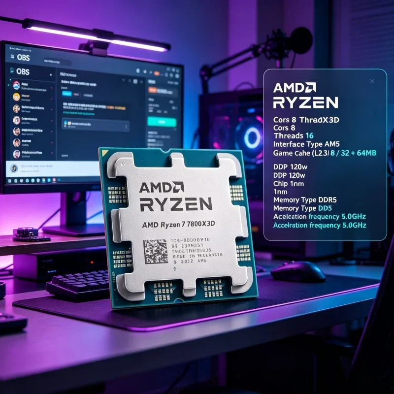 AMD Ryzen 7 7800X3D Gaming Desktop CPU Zen 4 5NM 8-Core 16-Thread 5.0GHz L3 96MB AM5 120W DDR5 PCIe 5.0 Processor