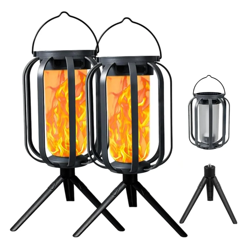 MOPHE-USB-C Solar Charging 2PCS Solar Flameless Lantern Light 4 Modes Adjustment Flickering Auto On/Off With Base