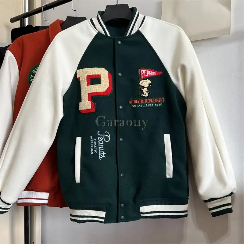 Garaouy 2023 New American Retro Embroidery Bomber Jacket Coat Men Street Trend Baseball Uniform Couple Casual Y2K Loose Outwear