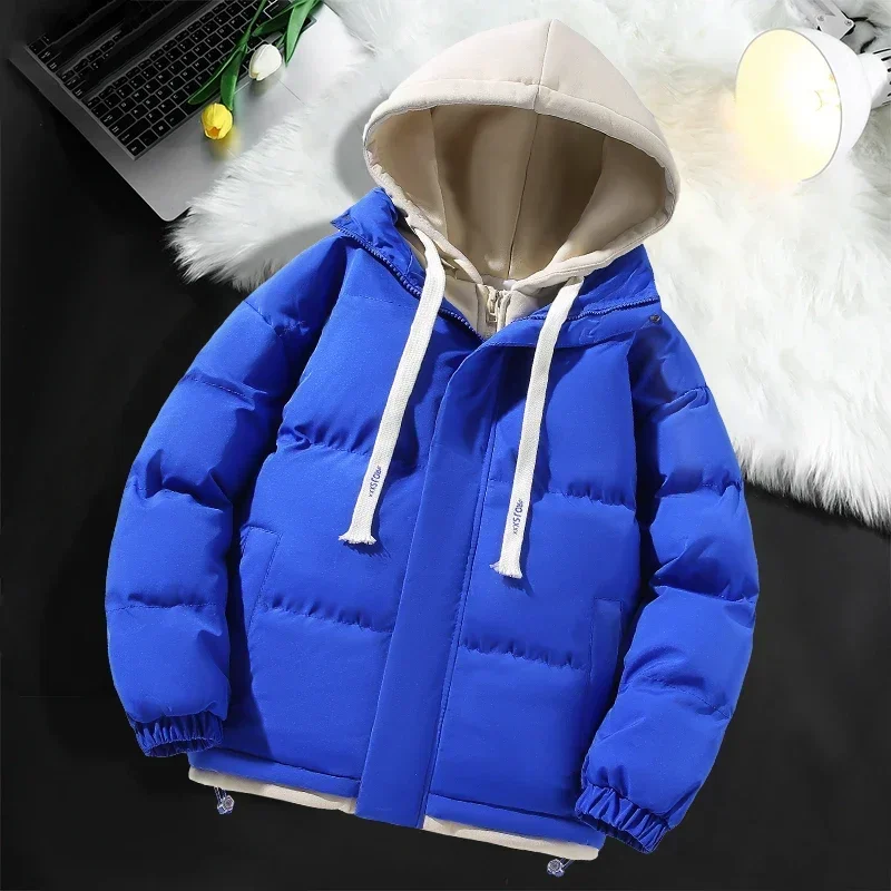 Men Hooded Cotton Coat2024 New Casual Hooded Fake Two-piece Design Down Cotton Warm Parka Korean Style Thick Men\'s Winter Jacket