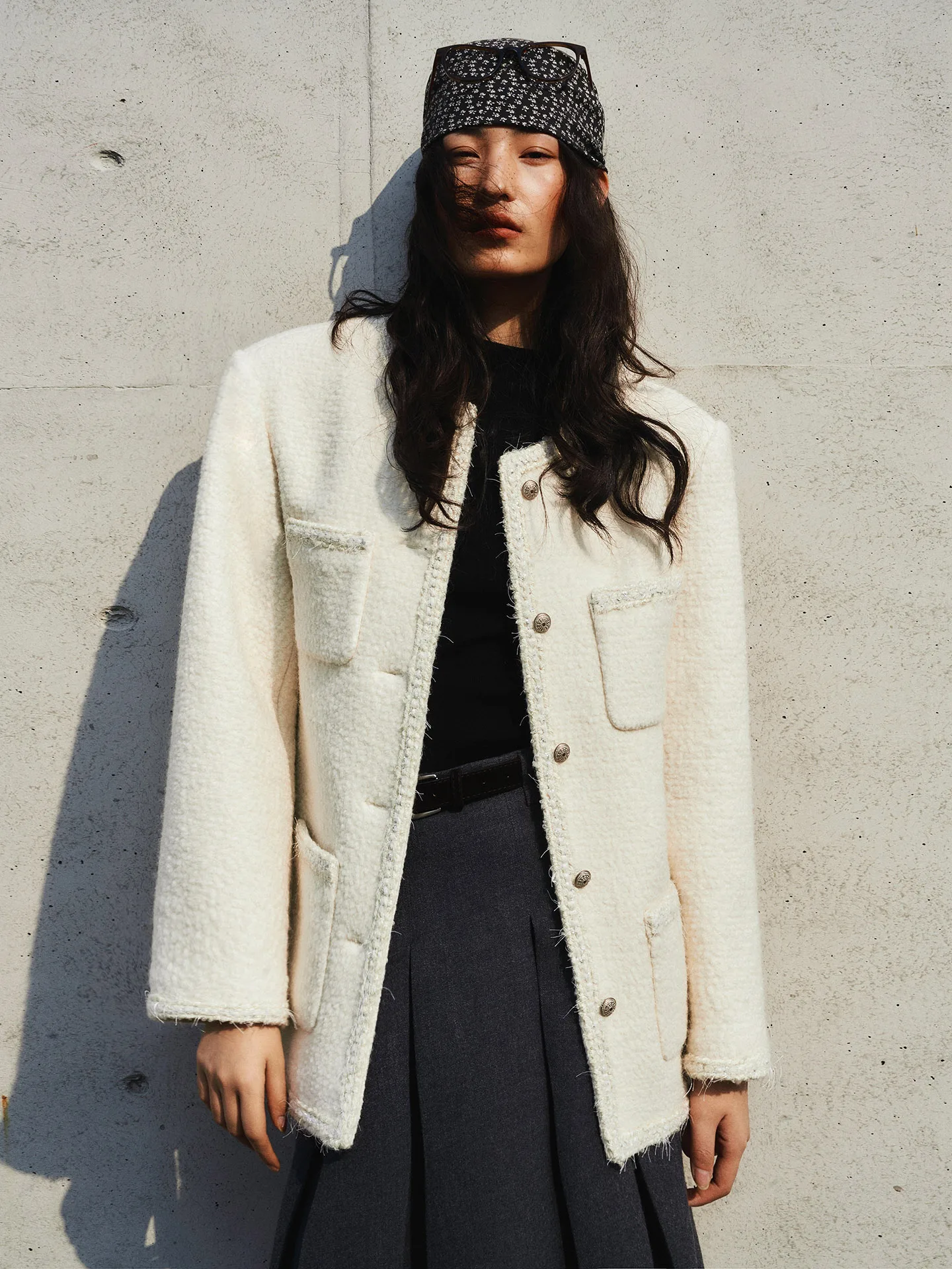 

Loebian Original White Woolen Coat for Women round Ne Button up High End Feelings Lightweight Luxury Sle Long Sve Coat