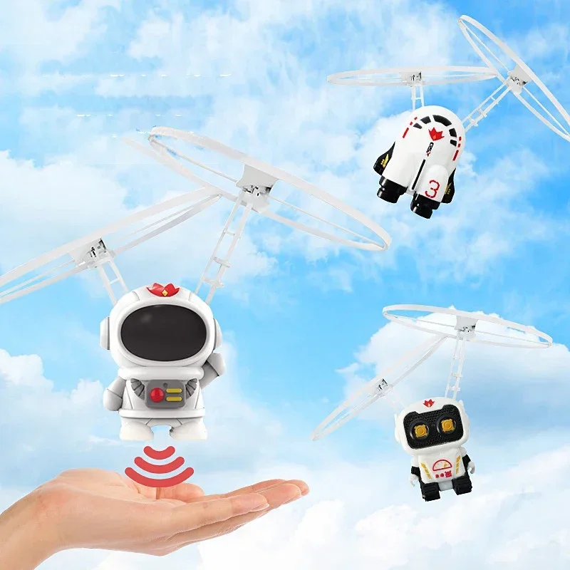 Robot astronauta volador con Flash LED, helicóptero con Sensor infrarrojo, Juguetes Divertidos de plástico con radiocontrol para niños, regalos de fiesta, 2024