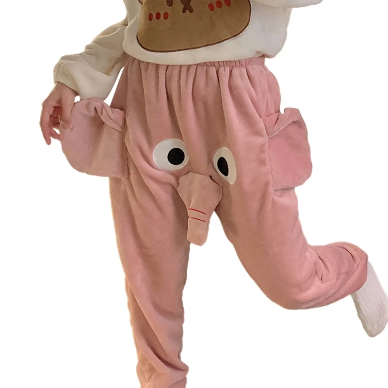 Pantalon Pyjama Enfants Éléphant - Bas Pyjama Polaire Mignon Dessin Animé Garçons Filles 10-14 Ans Bleu