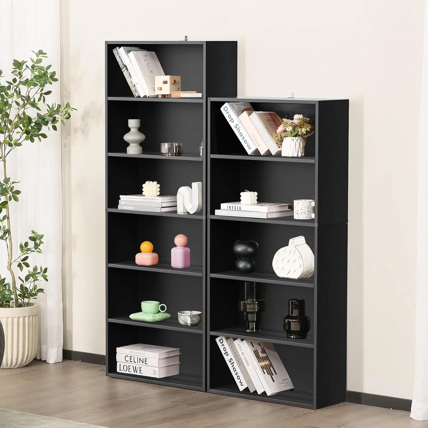 

Industrial 6 Shelf Bookcase - Large 63 Inch Tall Floor Standing Open Bookshelf for Home Office,and Bedroom Storage,Classic Black