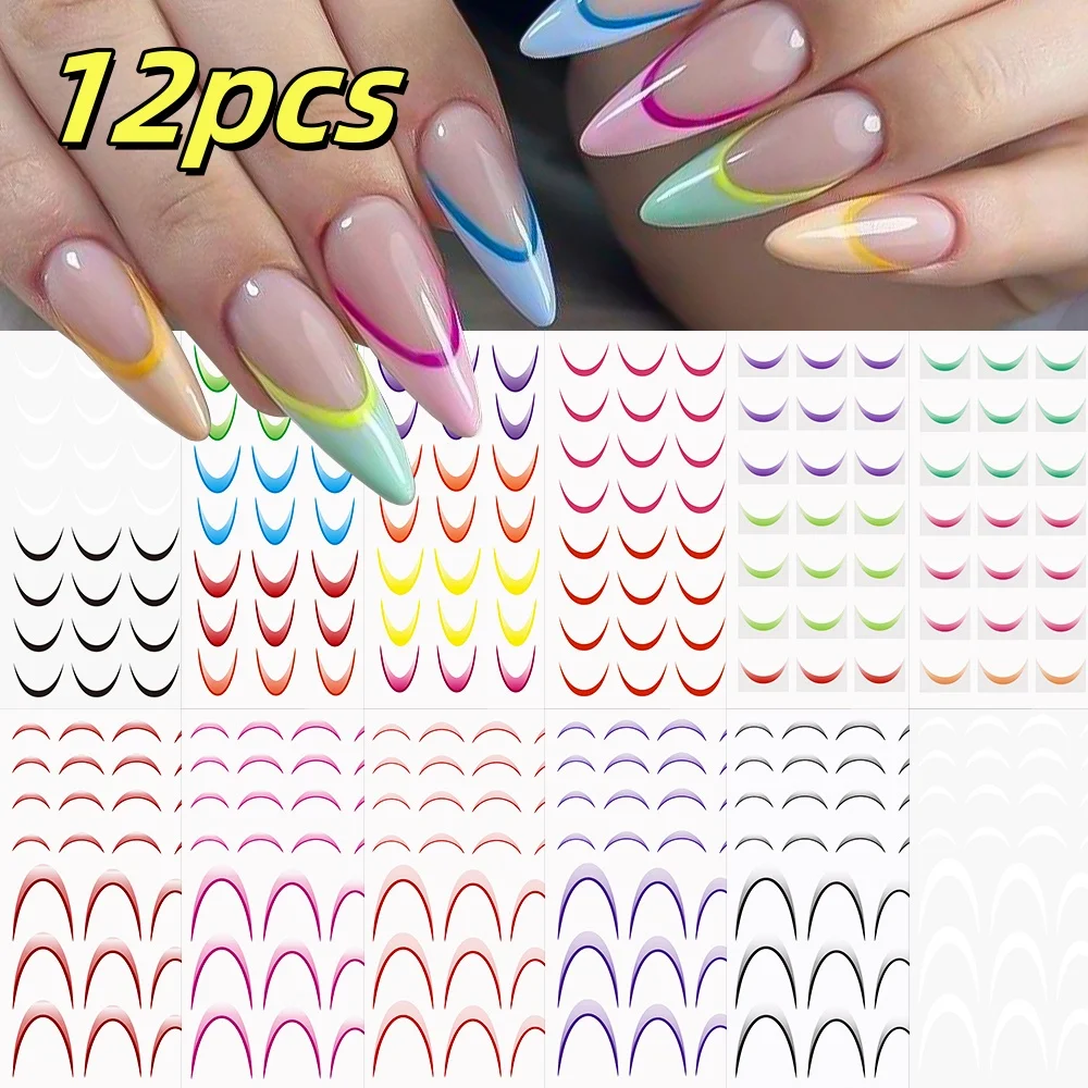 8/9/12/18Pcs New French Nail Stickers Guides DIY Nail Decors 3D Self-Adhesive White+Black Sliders Design Stencil DIY Manicure *&