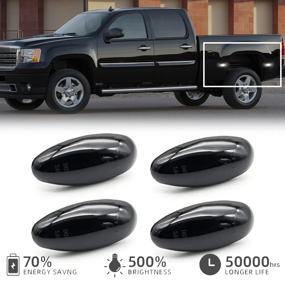 

4pcs Rear Wheel Truck Dually LED Side Fender Turn Signal Light For GMC Sierra 2500HD 3500HD Chevrolet Silverado 2500HD 3500HD