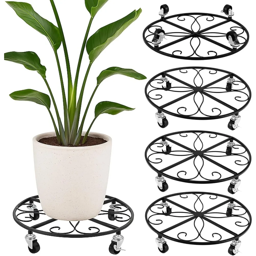 

4 Pack Plant Caddy with Wheels 16 Inch Rolling Plant Stand Large Heavy Duty Metal Roller Rustproof Planter Dolly Indoor