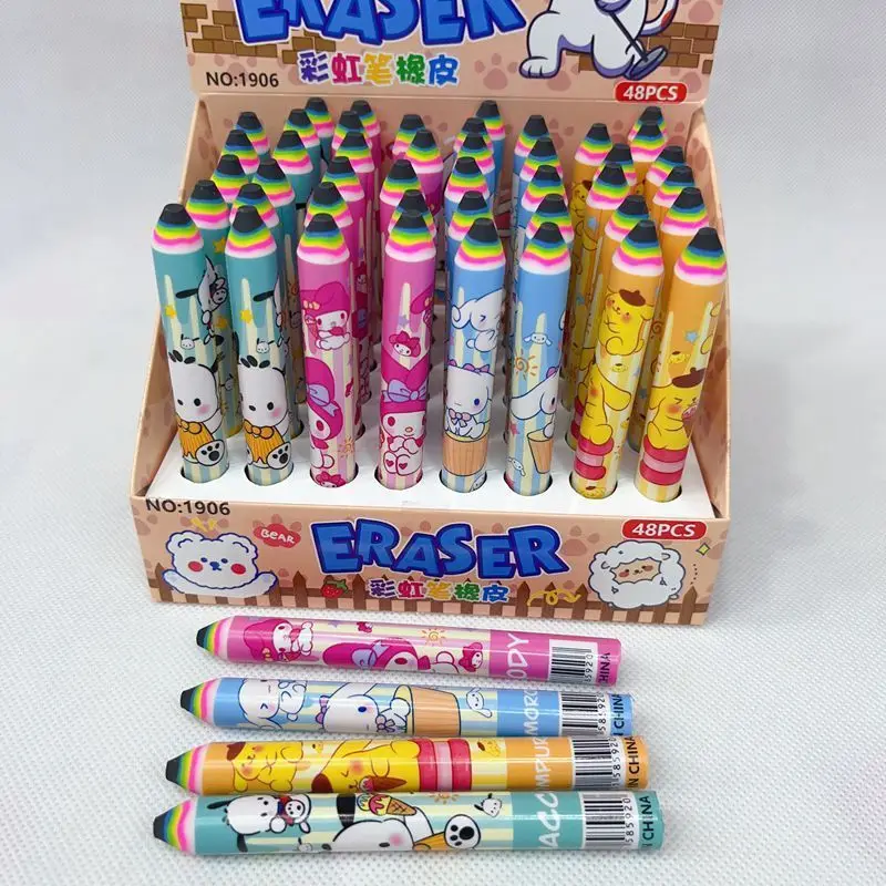 Cartoon Sanrio Creative Cute Rainbow Pen Eraser Sprout Shape Cartoon Eraser Student Pencil Eraser Learning Stationery Supplies