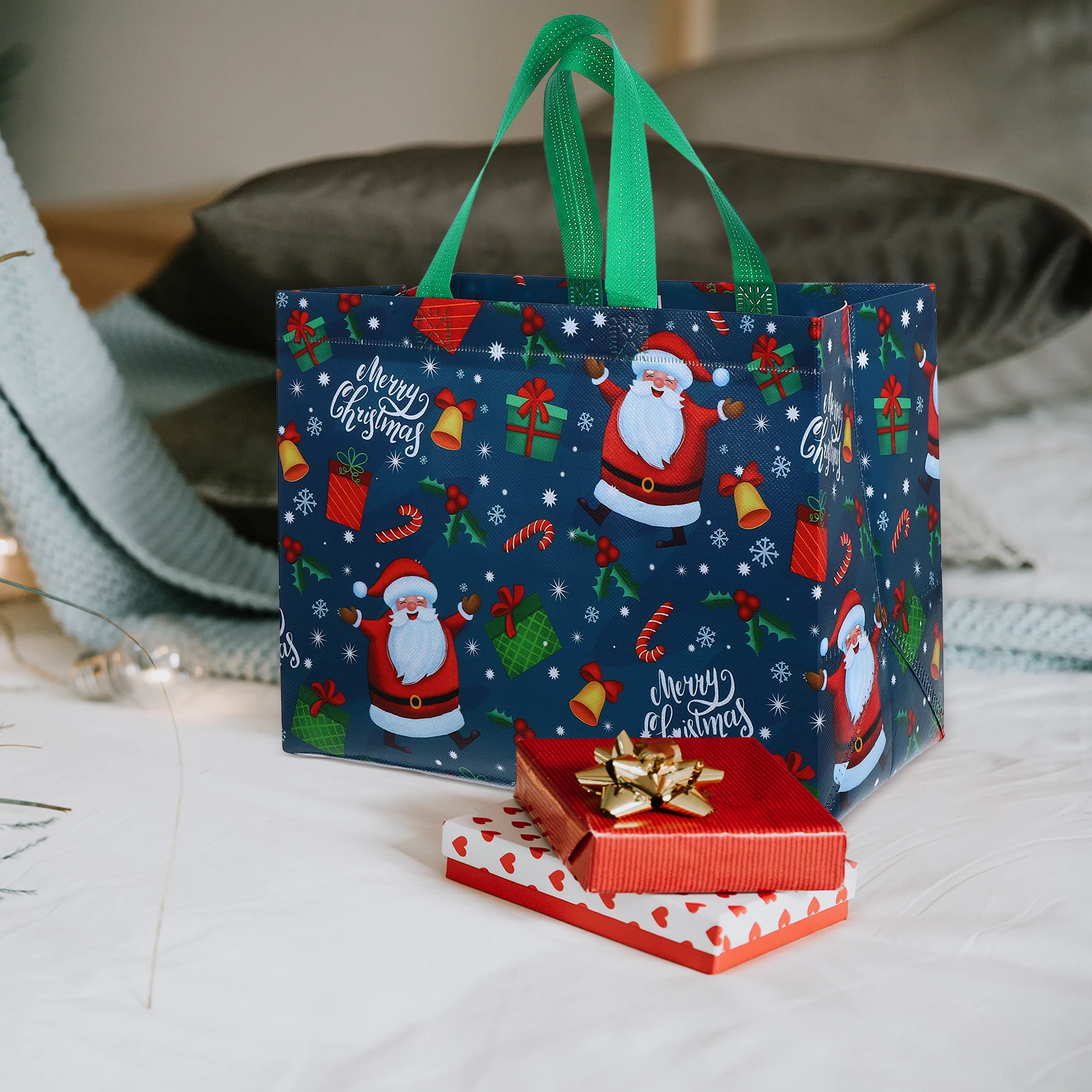 

12 Pcs Christmas Candy Holder Present Packing Bag Big Party Supplies Non-woven Handbag Bags for Gifts