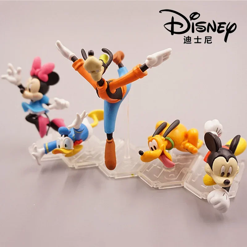 Disney Correndo Mickey Minnie Mouse Figuras de Ação, Pateta Pato Donald, Decoração Modelo Brinquedos, Ornamento Boneca, Crianças Nascimento Presente, 5Pcs por conjunto