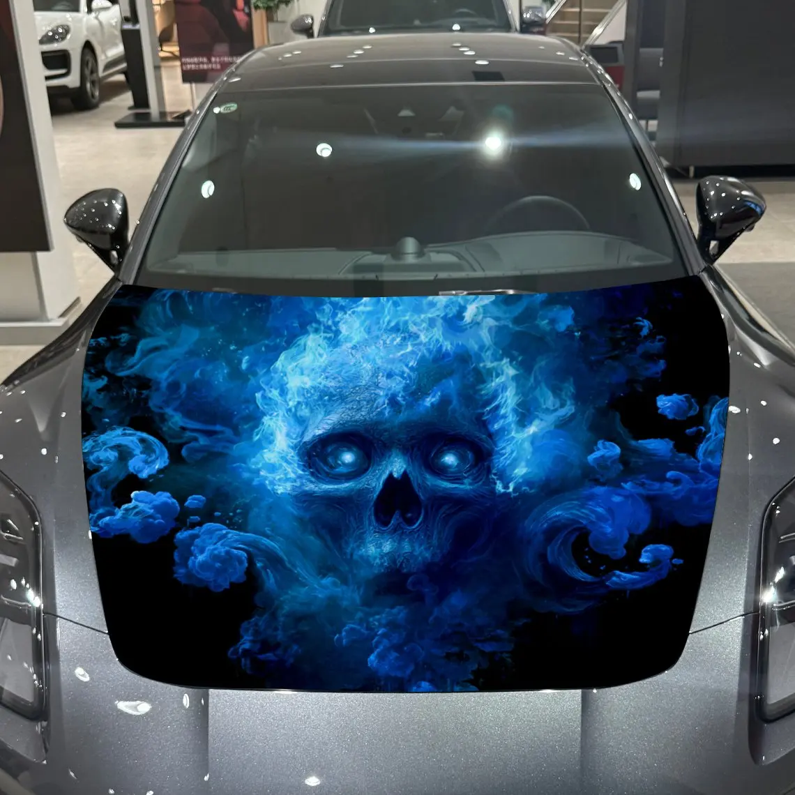 

Blue Flame Skull Car Hood Wrap, Abstract Smoke Skull Car Hood Decal, Car Exterior Accessory, Waterproof and Self-adhesive Auto C