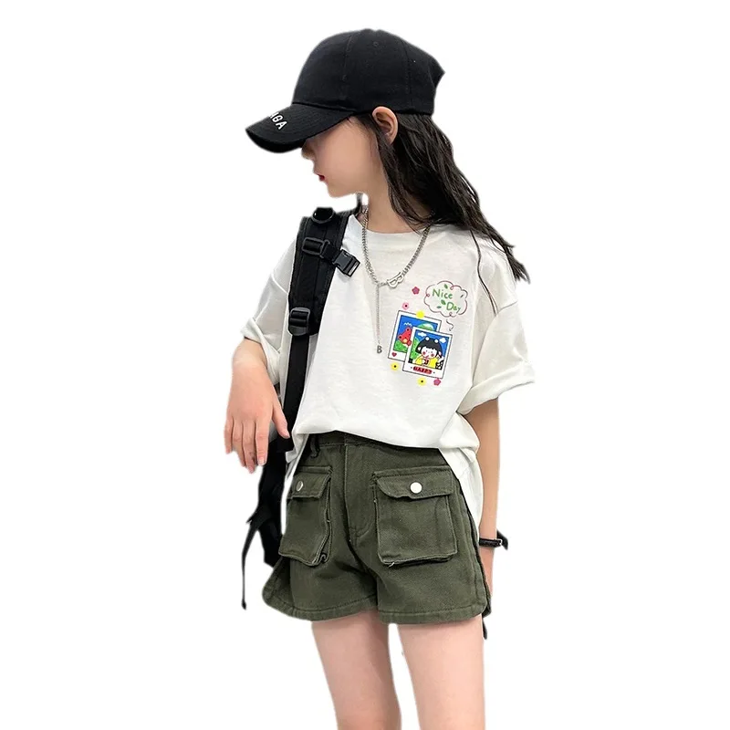 Children Clothing Kids 2024 Summer New Korean Style Short Sleeve Cartoon Printed T-shirt for Girls Cute Short Sleeve 4-14Y