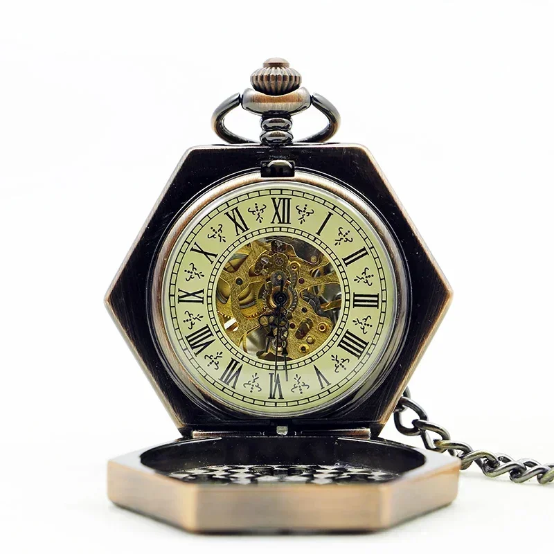 Antique Bronze ทองแดง Hollow ตัวเลขโรมัน Steampunk นาฬิกาพ็อกเก็ต Hand Winding จี้นาฬิกาพ็อกเก็ต reloj hombre