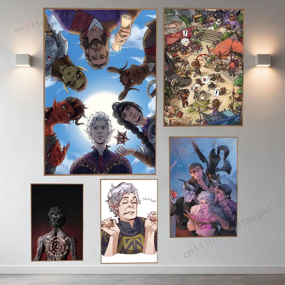 

B-Baldurs A-Astarion G-Gate Retro Fashion Pictorial Poster Sticky Poster Paper Sticker DIY Room Bar Cafe Wall Decor Gift