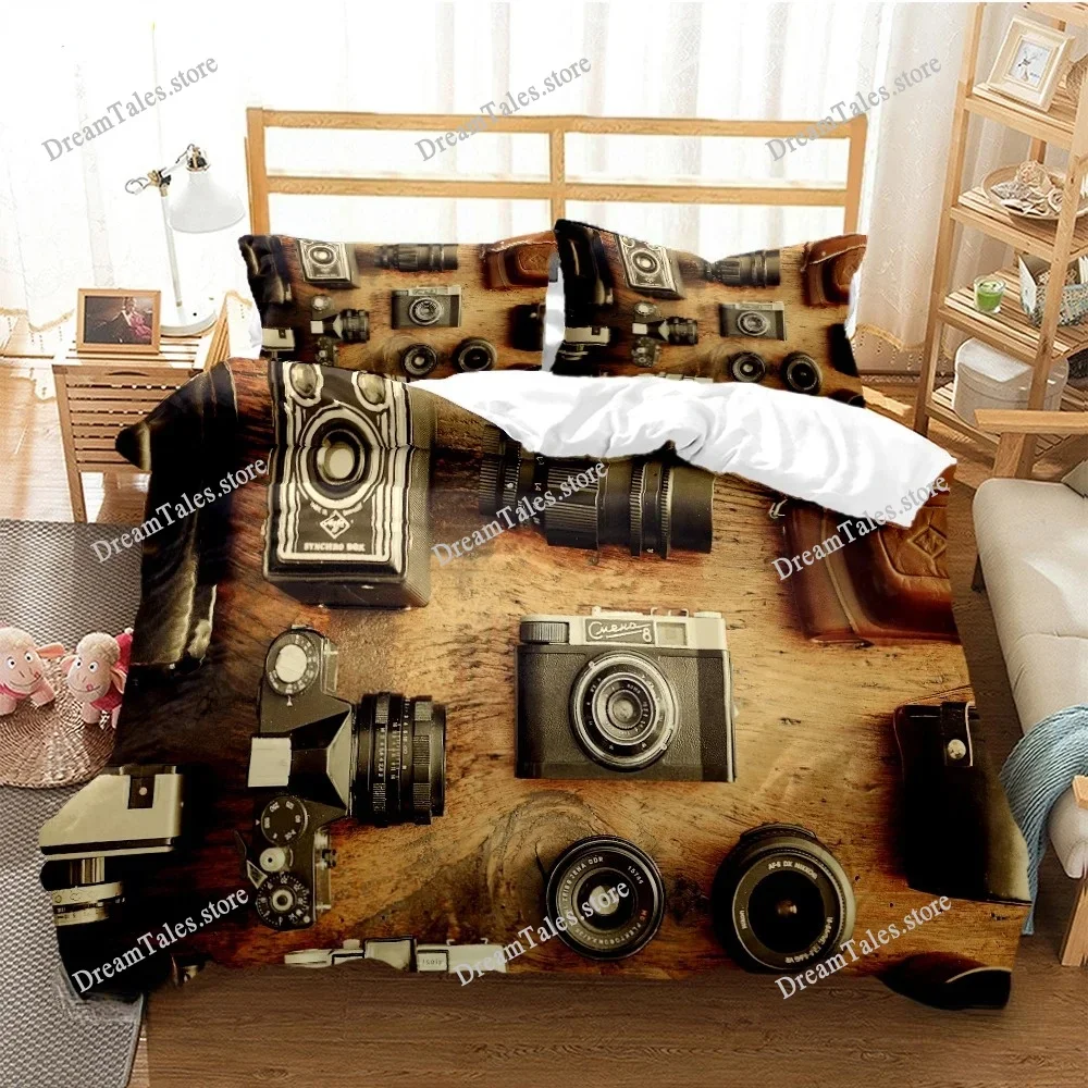 

Vintage Camera Duvet Cover Fashion Comforter Bedding Set Soft Quilt Cover and Pillowcases for Teens Boy Single Double Queen King