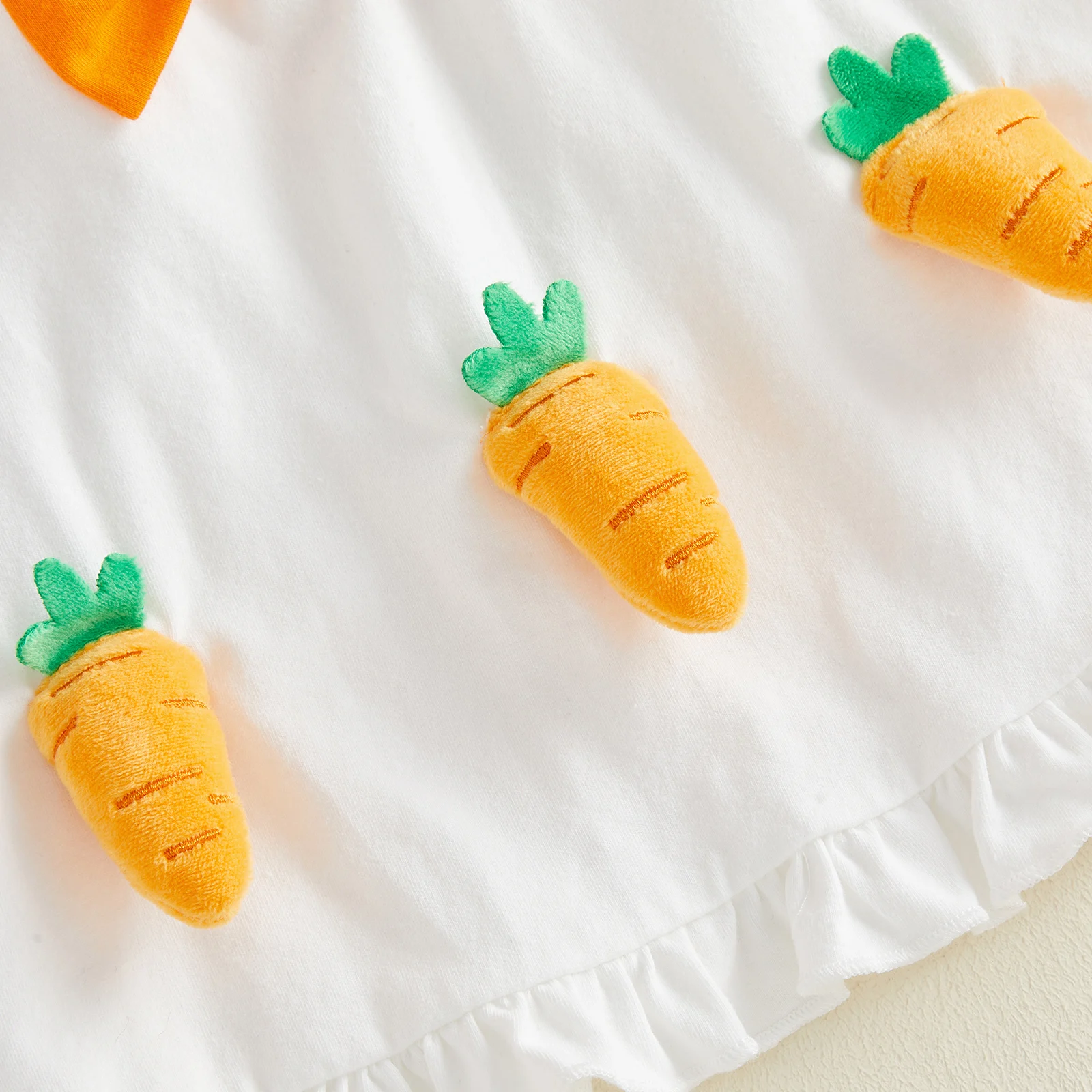 2Pcs Infant Girl Easter Outfit Short Sleeve Doll Collar Tops and 3D Stuffed Carrot Decor Suspender Skirt Set