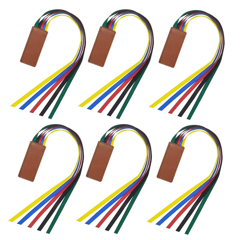 6Pcs Ribbon Bookmark Leather Page Marker Book Page Markers with Colorful Ribbon Leatherette Bookmarks