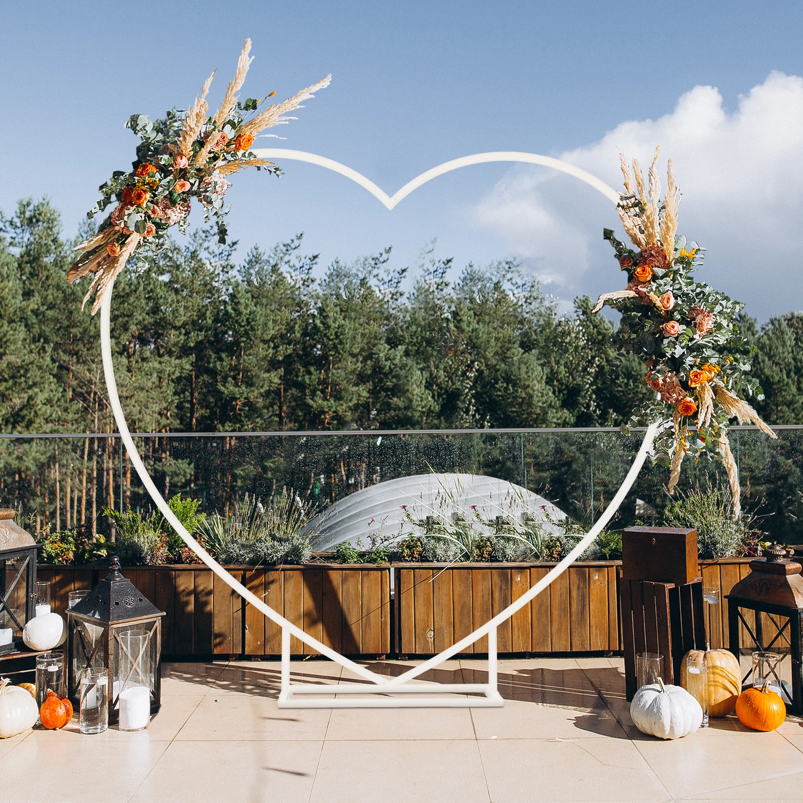 7.2FT Heart Shape Wedding Arch Stand with Base Heavy Duty Metal Flower Balloon Frame Backdrop for Party