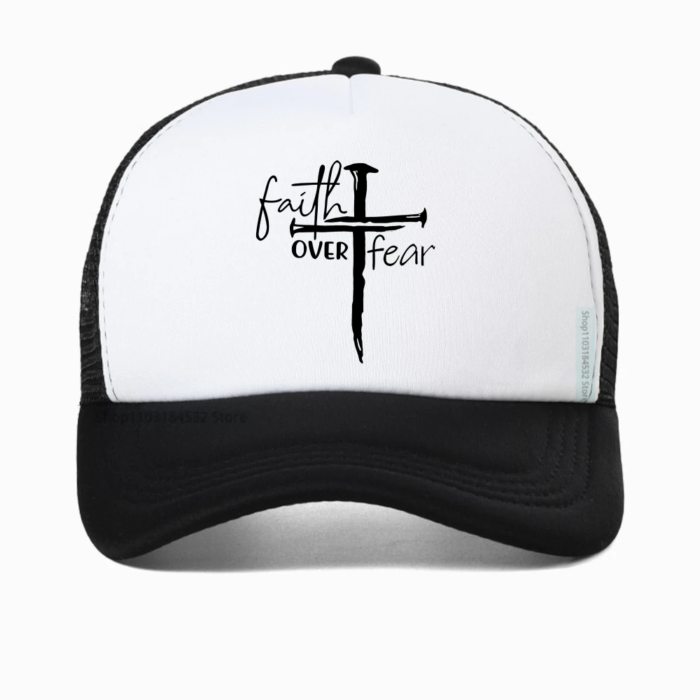 

Men's Summer Fashion Casual cap Faith over Fear Letter Printed baseball caps outdoor Breathable Casquette caps mesh trucker hats