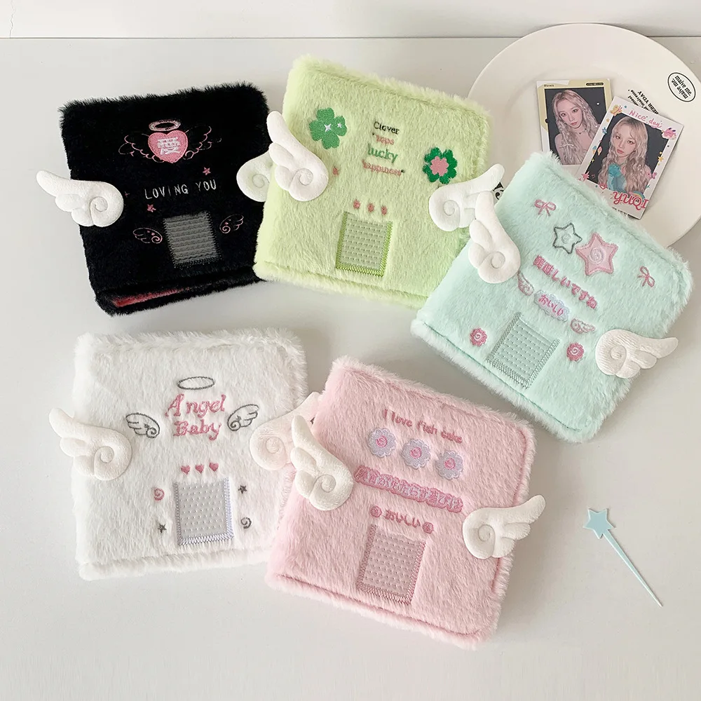 エンジェルぬいぐるみリフィル式A7リングバインダーフォトアルバム、リフィル式フリップスルーカードホルダー、アイドルKPOPフォトカード秘密コレクション用