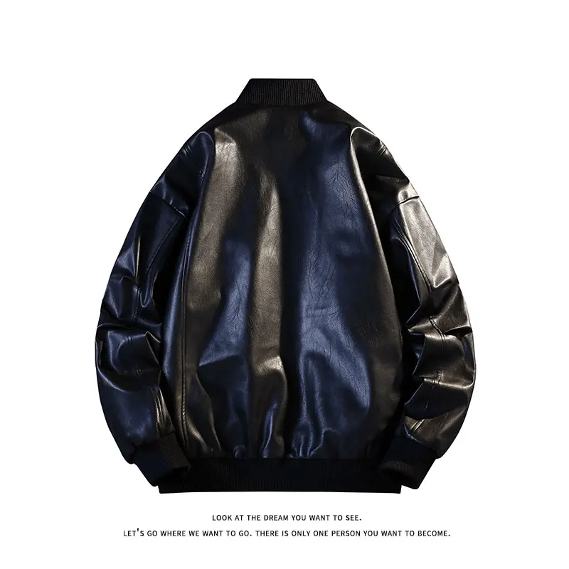 ربيع الخريف قصيرة المتضخم الأسود لينة بولي Leather سترة جلدية الرجال سستة معاطف جلدية ملابس عادية الأمريكية خمر #4