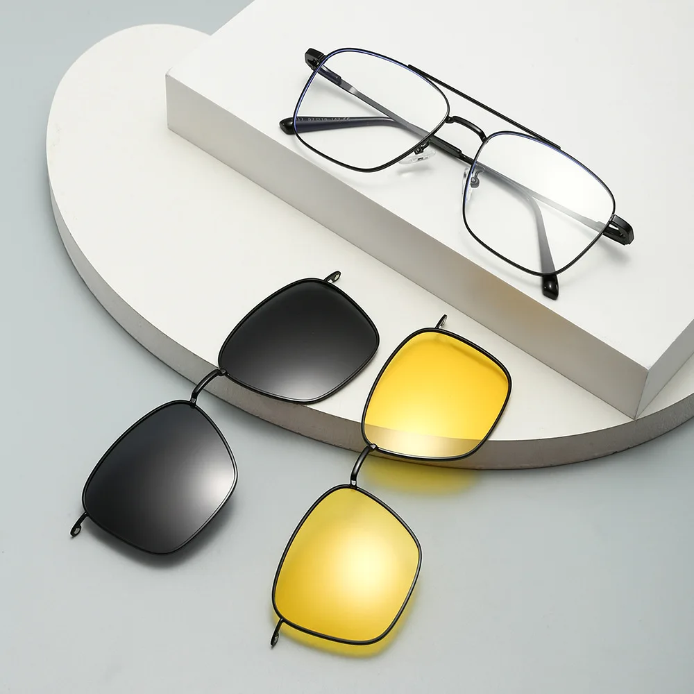 

KIZN Big Frame Magnetic Clip 3 in 1 Polarized Men Women Optics Prescription Alloy Myopia Sunglasses Glasses -0.50 to -10