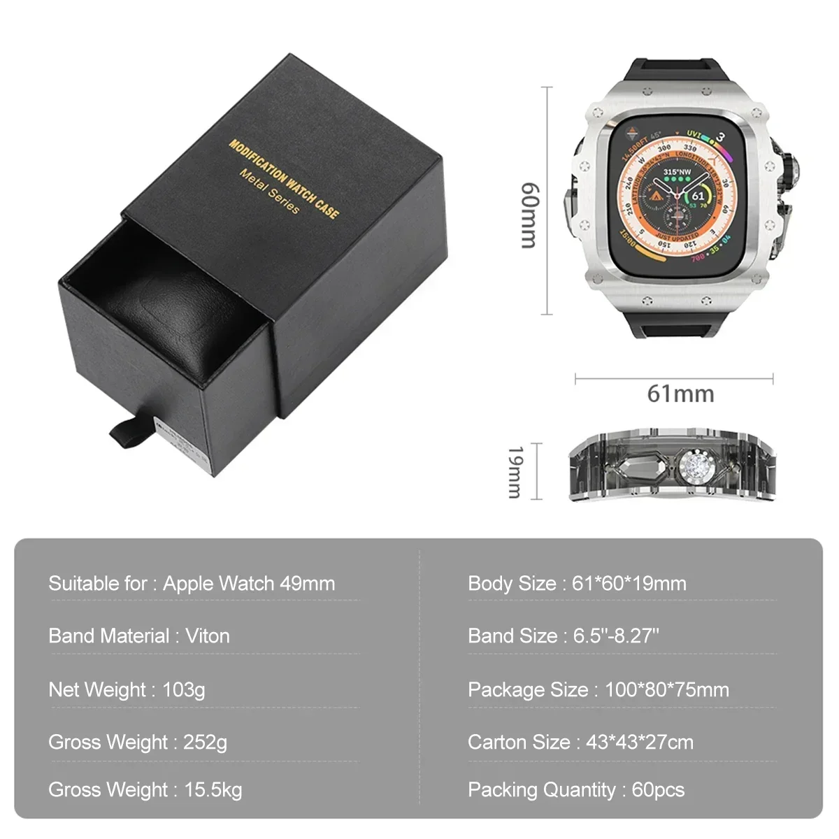 Luxury Modification Kit For Apple Watch Ultra 2 49mm Stainless Steel Case For IWatch 9 8 7 6 45mm 44mm Crystal Button Sport Band