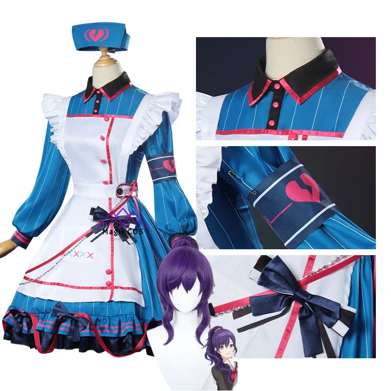 

Anime Asahina Mafuyu Cosplay Costume with Wig PJSK Role-playing Clothes Maid Uniform Lolita Dress for Women Party Comic-Con Set