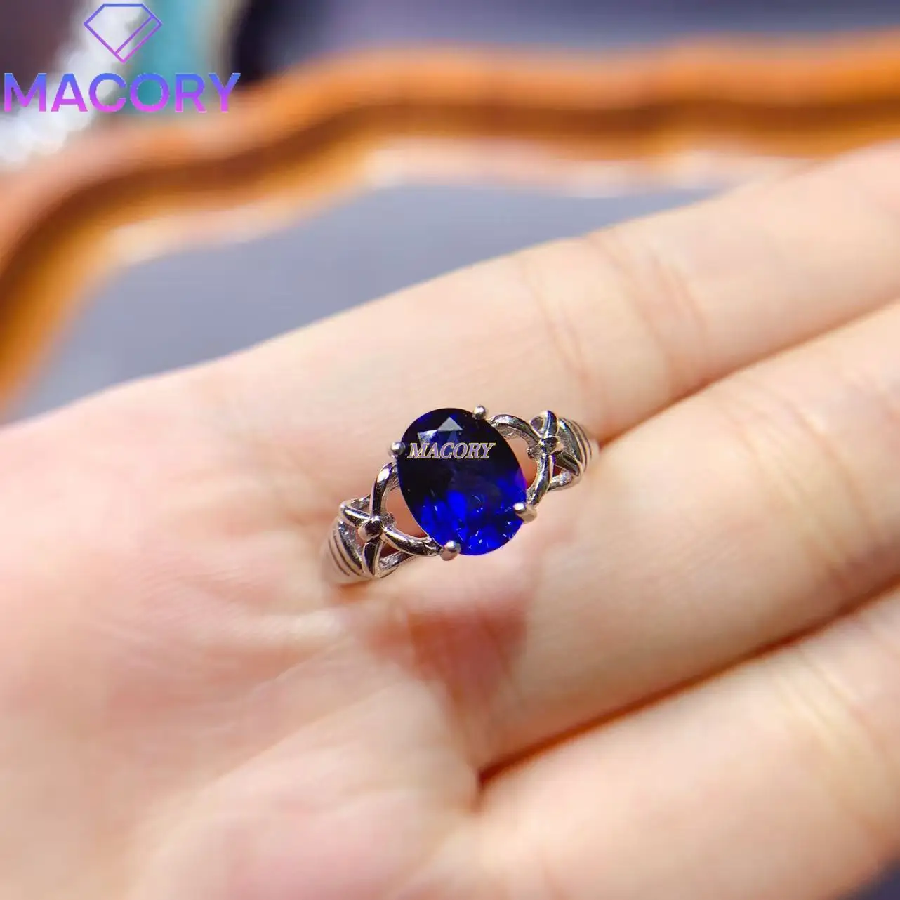 

925 Silver Exquisite Inlaid Sapphire Ring for Women, Valentine's Day and Christmas Holiday Gift, Classic Jewelry
