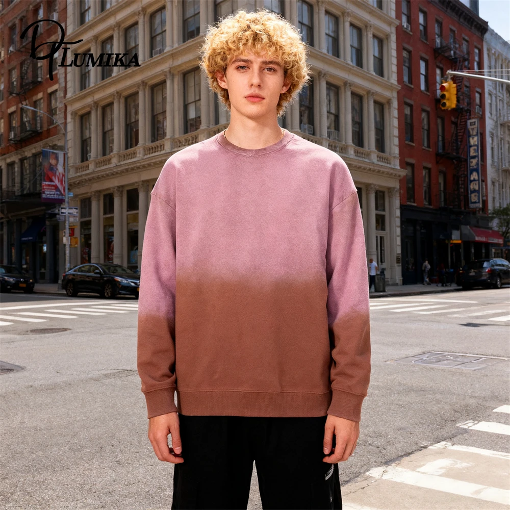 

DTLumika - 2025 Autumn New Gradient Crew Neck Sweatshirt - Men's Casual Loose Long Sleeve Top for Streetwear Style
