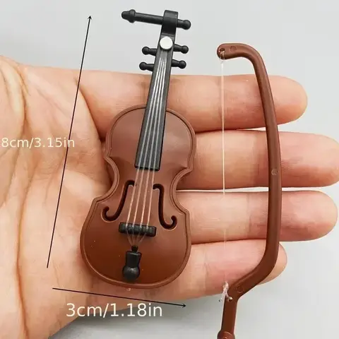 Mini Violin Prop Wooden Musical Instrument Decoration Handmade Desktop Violin for Dollhouse Miniatures and Home Decor